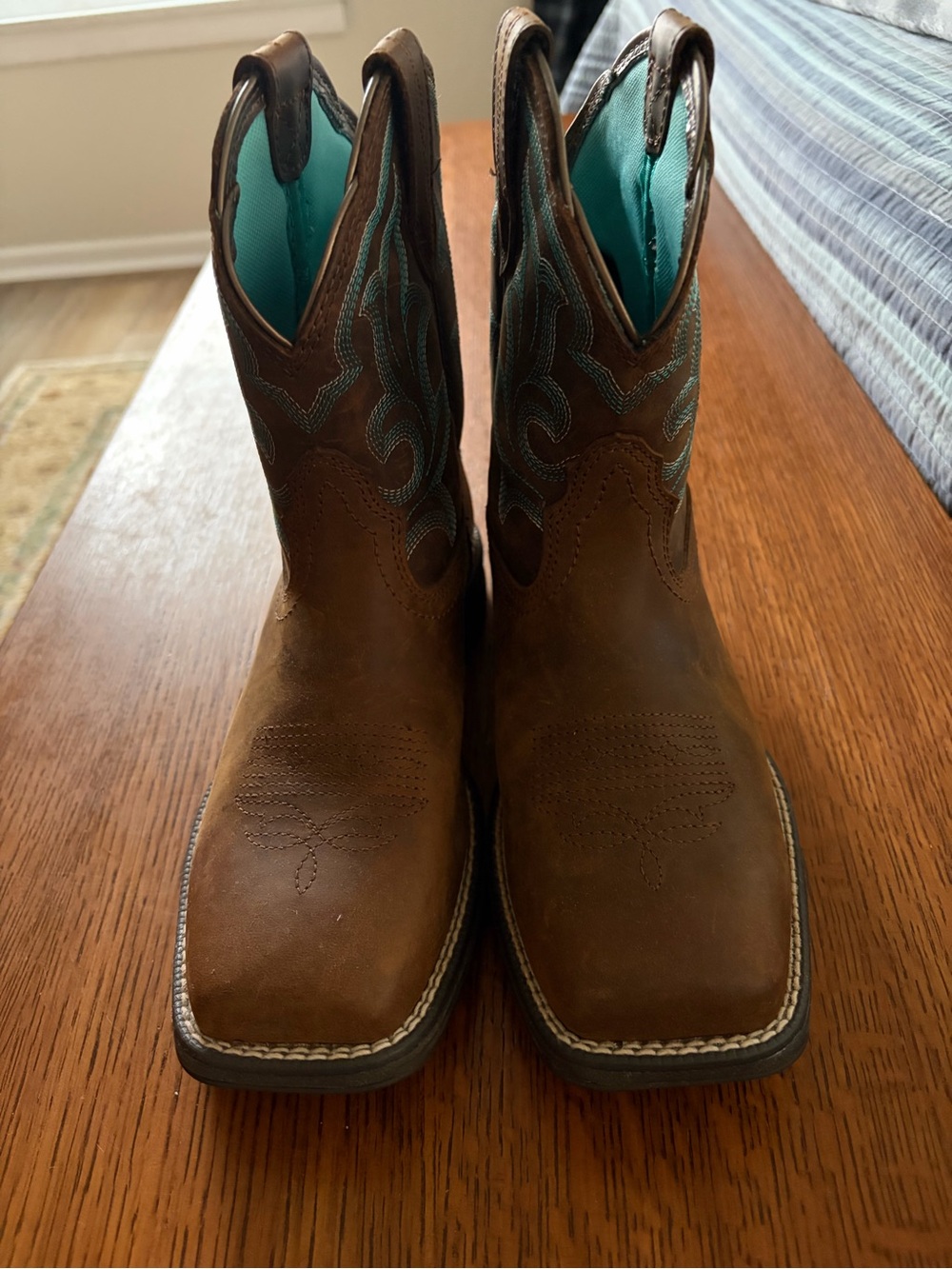 Ariat Brown Leather Western Boots with Teal Interior